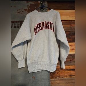 Vintage Reverse Weave Champion Nebraska Gray Crewneck Sweater